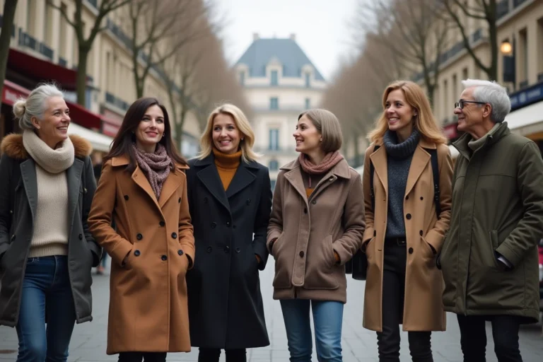 Groupe de femmes françaises discutant sur un trottoir parisien