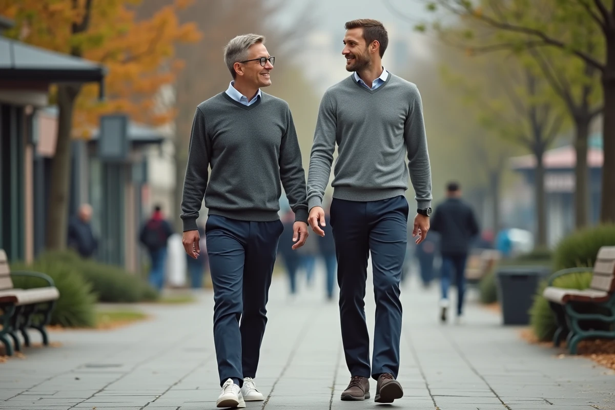 Homme en conversation avec coach dans un parc urbain